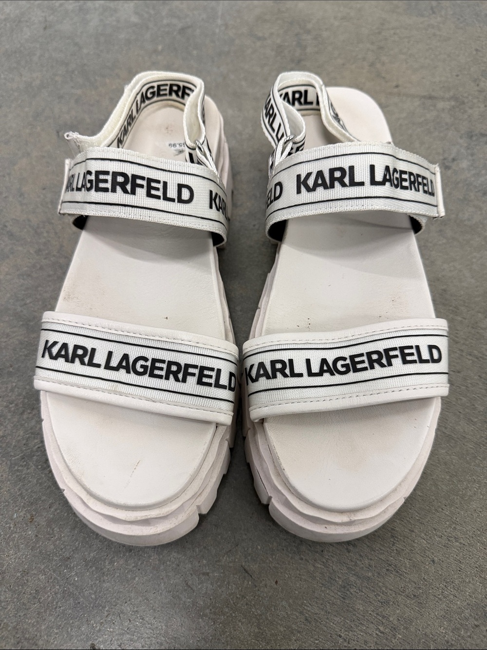 Karl Lagerfeld White Logo Strap Platform Sandals